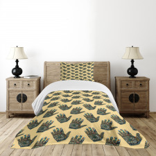 Oriental Motifs on Hand Bedspread Set