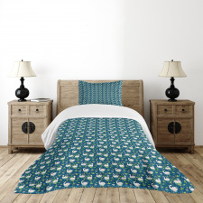 Aquatic Birds Lotus Flowers Bedspread Set