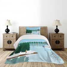 Ice Skating Frozen Lake Art Bedspread Set