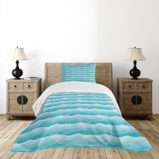 Fishes on Ombre Sea Waves Bedspread Set