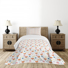 Animal Head and Colorful Flower Bedspread Set