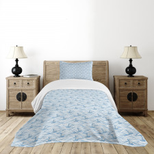 Sea Waves Sailboat Sketch Bedspread Set