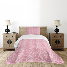 Leafy Pinkish Damask Lines Bedspread Set