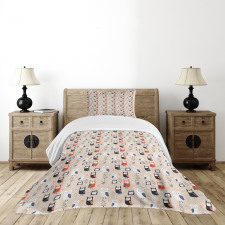 Funny Birds Outline Trees Bedspread Set