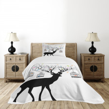 Deer Colorful Birds Bedspread Set