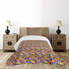 Doodle Style Many Women Bedspread Set