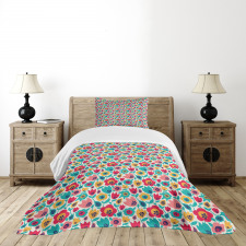 Graphical Flower Silhouettes Bedspread Set