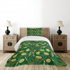 Retro Style Leaves Fruits Bedspread Set