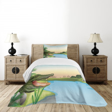 Palms Crocodiles Humor Bedspread Set