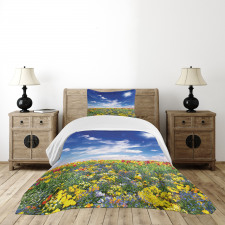 Flowers Cloudy Sky Bedspread Set