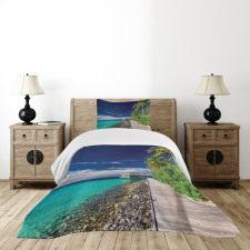 Beach Palm Trees Sky Bedspread Set