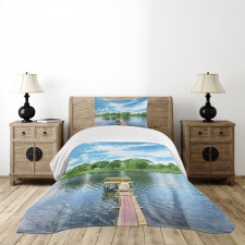 Wooden Dock over Lake Bedspread Set