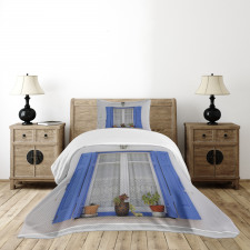 Shutters Flowers Window Bedspread Set