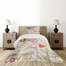 Doodle Eiffel Tower Love Bedspread Set