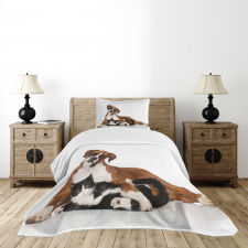 Cat Dog Friends Portrait Bedspread Set