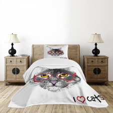 Nerd Cat with Glasses Bedspread Set