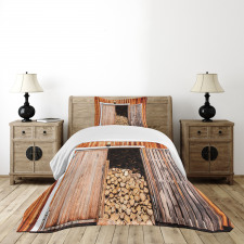 Barn with Firewood Rural Bedspread Set