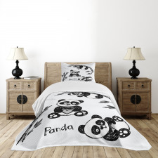 Hand Drawn Panda Poses Bedspread Set