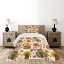 Colorful Owl Woodland Animals Bedspread Set