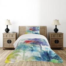 Watercolor Palm Retro Bedspread Set