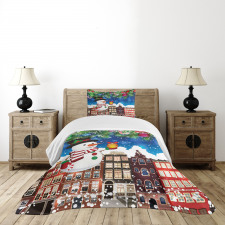 Snowy City Street Bedspread Set