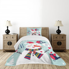 Bird Snow Xmas Theme Bedspread Set