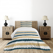 Navy Blue Beige Brush Bedspread Set
