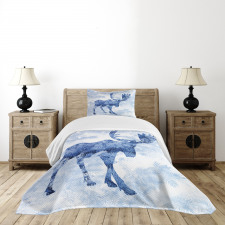 Blue Winter Antlers Tree Bedspread Set