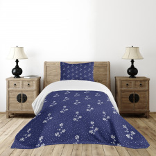Floral Pattern and Dot Bedspread Set