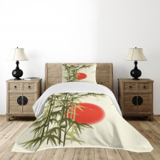 Asian Branch on Sunset Birds Bedspread Set