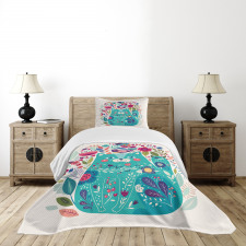 Kitty with Flower and Bird Bedspread Set