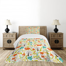 Wild Fox Wolf Flower Bedspread Set