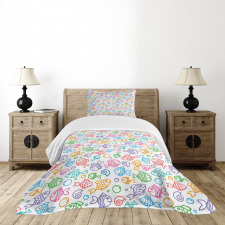 Funny Fish Aquaic Motif Bedspread Set