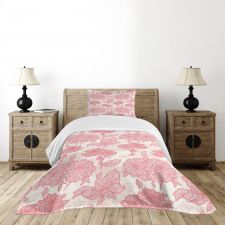 Pink Flowers and Leaves Bedspread Set