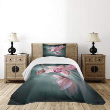 Orchid Flower Butterfly Bedspread Set