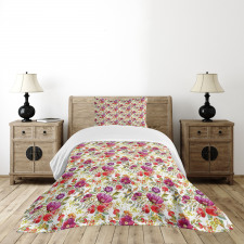 Hot Pink Purple Flowers Bedspread Set