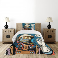 Futuristic Comics Robot Bedspread Set