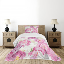 Mosaic Peony Flowers Art Bedspread Set