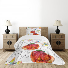 Swirled Flowers Flamingo Bedspread Set