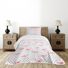 Flamingo Birds Polka Dots Bedspread Set