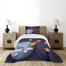 Rocket Earth Stars UFO Bedspread Set