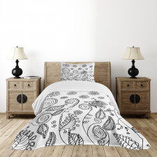 Doodle Swirled Flowers Bedspread Set