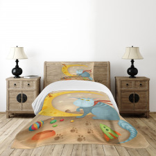 Cat Mouse Crescent Moon Bedspread Set