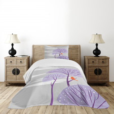 Purple Trees Snow Bird Bedspread Set