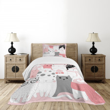 Funny Kittens Humor Doodle Bedspread Set