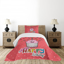 Pink Cupcake Bow Bedspread Set