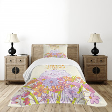 Happy Cat Bird Flowers Bedspread Set