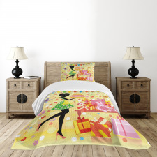 Woman with Birthday Cake Bedspread Set