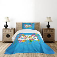 Greeting Text Party Hats Bedspread Set