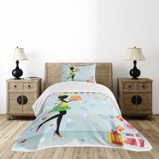 Mother with Cake Cartoon Bedspread Set